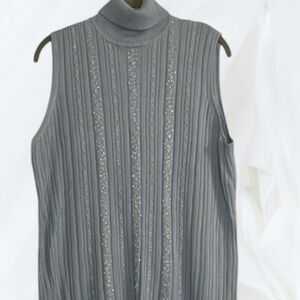 Requirements woman tank top size 2X ribbed knit w/beads blue turtleneck